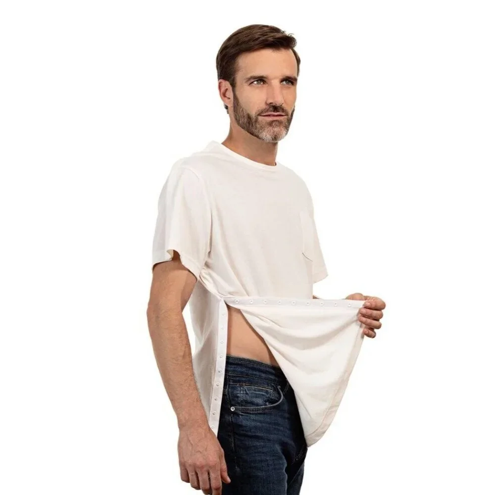 MAI We Care Post Shoulder Surgery‎ Chemo White Snap Button T-Shirt Mens MED